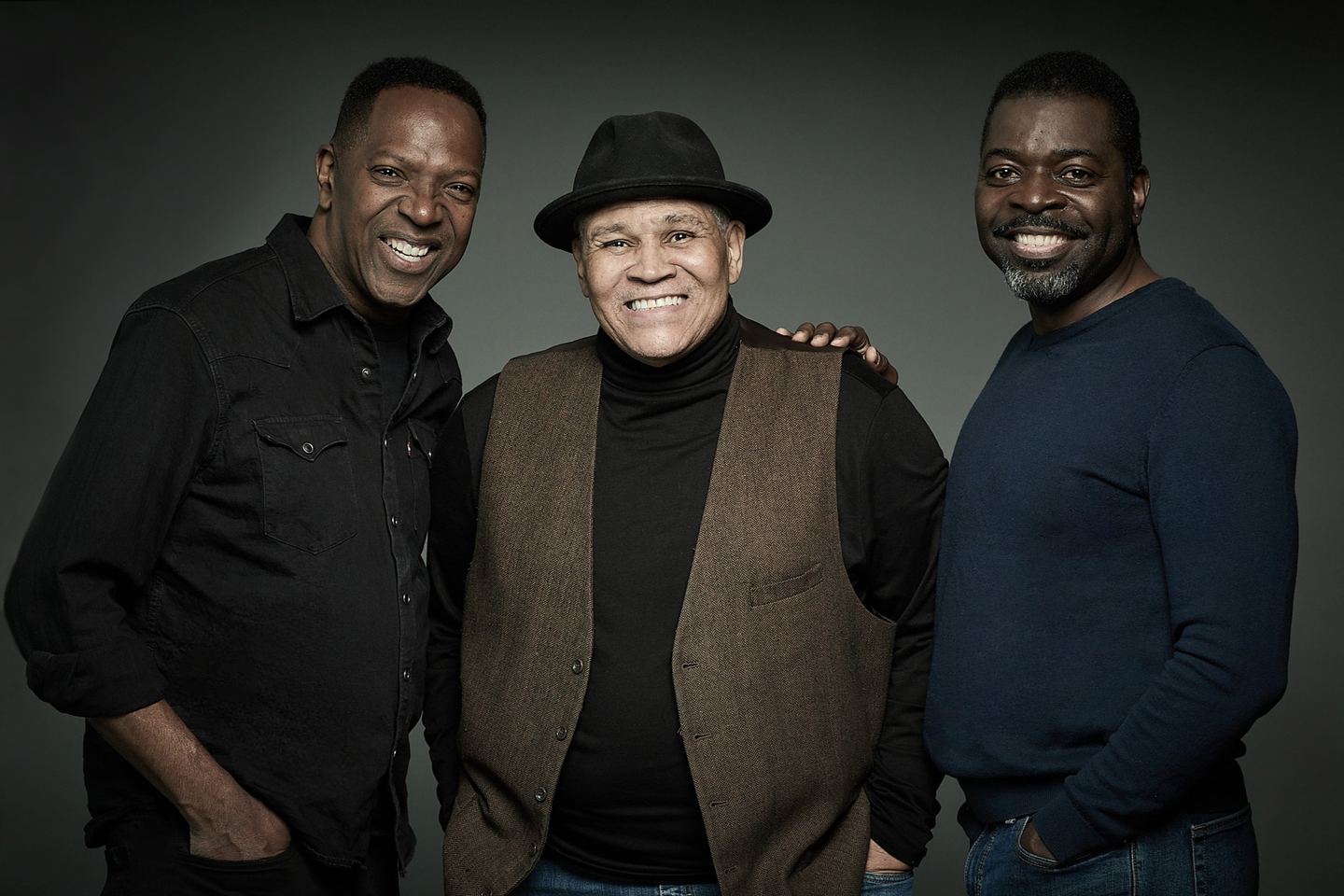 Director Ron OJ Parson with actors James Vincent Meredith and Chiké Johnson during a rehearsal for HYMN.
